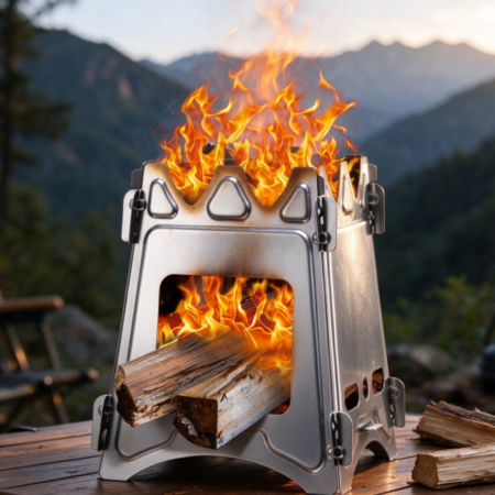 Foldable Stainless Steel Wood-Burning Stove with Widened Firebox – Large-Capacity Outdoor Camping Stove