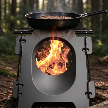 Foldable Square Camping Wood Stove | Portable Stove Body | Top Pot Stand | Outdoor Cooking & Heating Stove