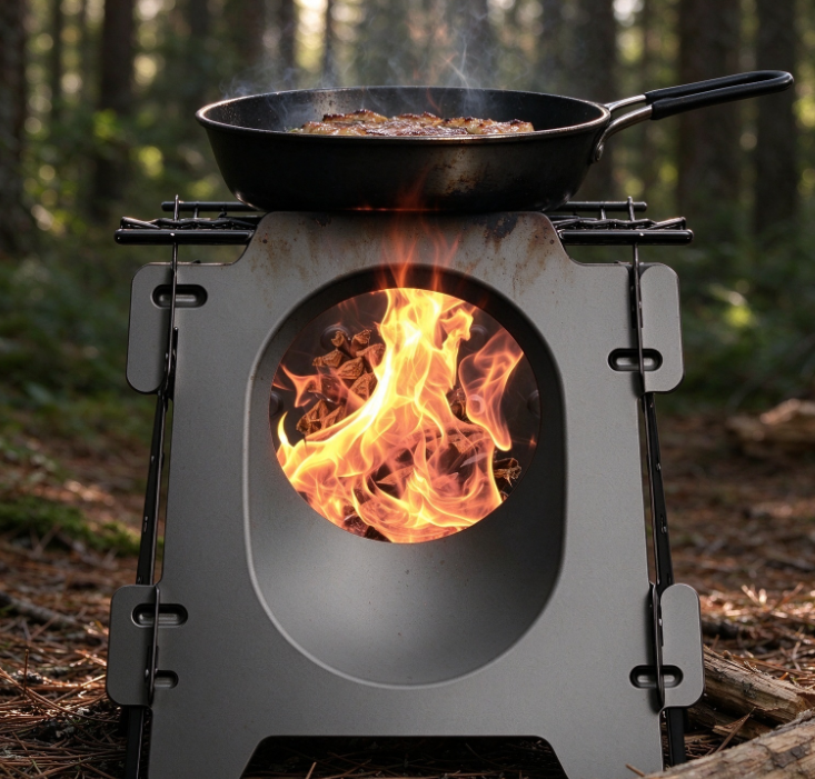 Foldable Square Camping Wood Stove | Portable Stove Body | Top Pot Stand | Outdoor Cooking & Heating Stove