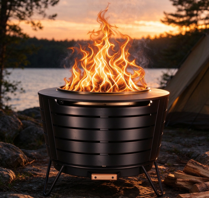 Circular Cutout Fire Pit | Outdoor Wood-Burning Fire Bowl | Portable Stand | Patio & Camping Heater - Image 2