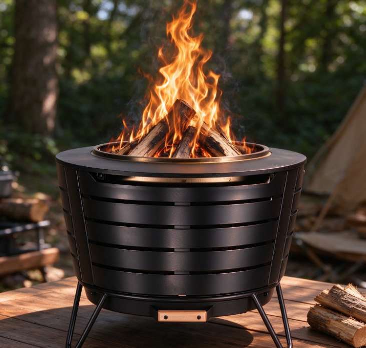 Circular Cutout Fire Pit | Outdoor Wood-Burning Fire Bowl | Portable Stand | Patio & Camping Heater