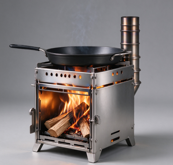 Top-Cooking Outdoor Wood-Burning Stove | Stainless Steel Body | Side Chimney | Camping & BBQ Stove - Image 2