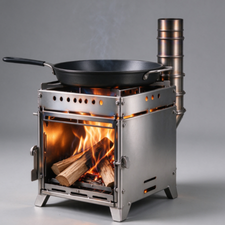 Top-Cooking Outdoor Wood-Burning Stove | Stainless Steel Body | Side Chimney | Camping & BBQ Stove
