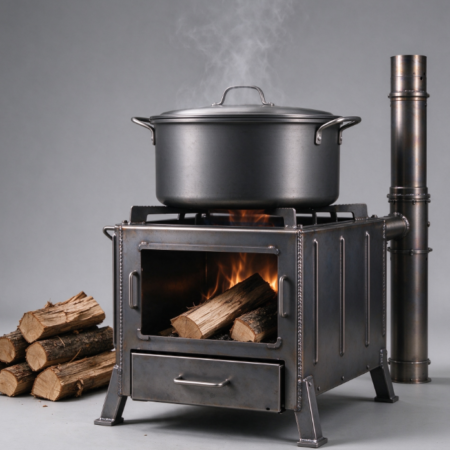 Large-Capacity Cast-Iron Outdoor Wood-Burning Stove | Top Cooktop | Side Chimney | Camping Stove & Heater