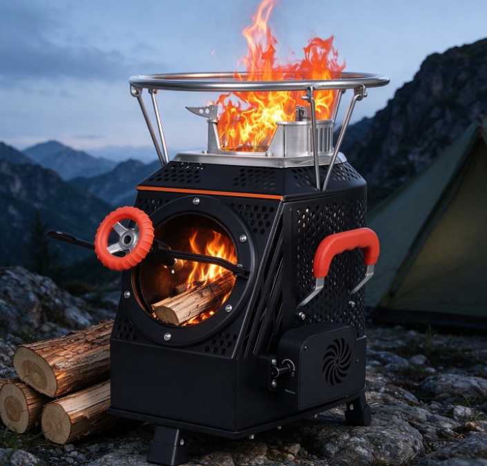 Heavy-Duty Square Outdoor Wood-Burning Stove | Top Cooking/Boiling Surface | Side Airflow Control | High-Output Camping Stove - Image 2