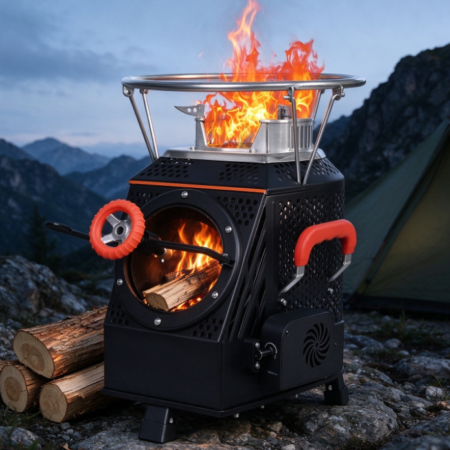 Heavy-Duty Square Outdoor Wood-Burning Stove | Top Cooking/Boiling Surface | Side Airflow Control | High-Output Camping Stove