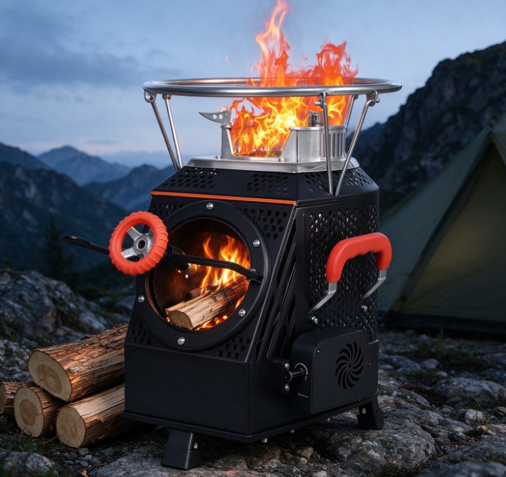 Heavy-Duty Square Outdoor Wood-Burning Stove | Top Cooking/Boiling Surface | Side Airflow Control | High-Output Camping Stove