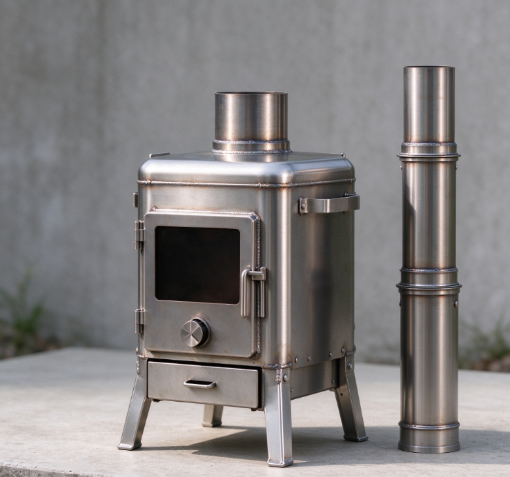 Square Stainless Steel Wood-Burning Stove with Modular Chimney | Foldable Legs | Ash Tray | Camping Heater - Image 2