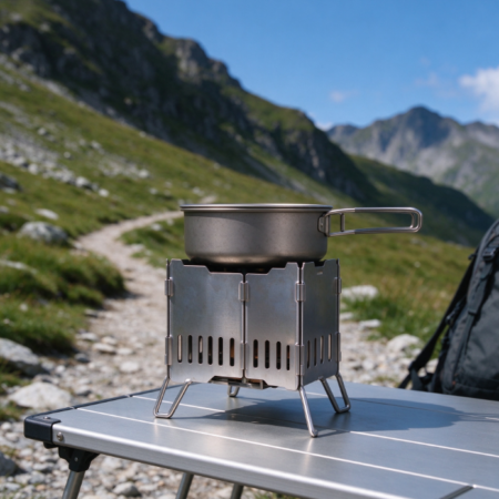 Square Folding Camping Wood Stove | Lightweight Design | Top Pot Stand | Outdoor Cooking & Heating Stove