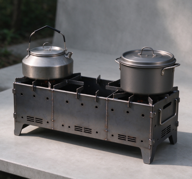Rectangular Dual-Burner Camping Wood Stove | Foldable Design | Dual-Pot Top Surface | Outdoor Cooking & Heating Stove - Image 2