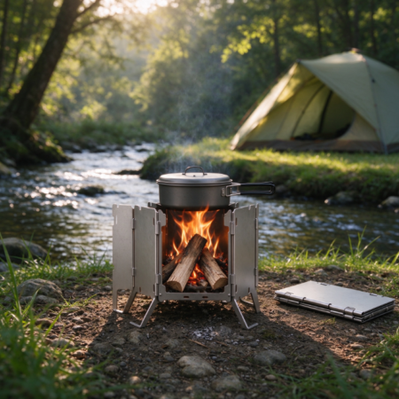 Three-Panel Folding Wood-Burning Stove | Top Pot Stand | Portable & Compact | Camping Stove for Cooking and Heating