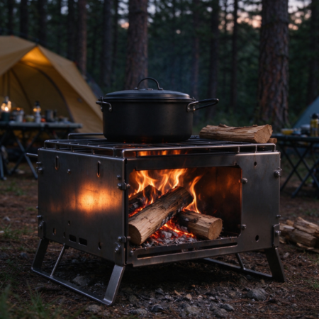 Heavy-Duty Square Outdoor Wood-Burning Stove | Top Grate | Spacious Firebox | Camping Stove for Cooking & Heating