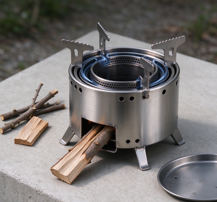 Cylindrical Folding Camping Wood Stove | Top Pot Stand | Three-Legged Base | Lightweight Outdoor Stove - Image 2