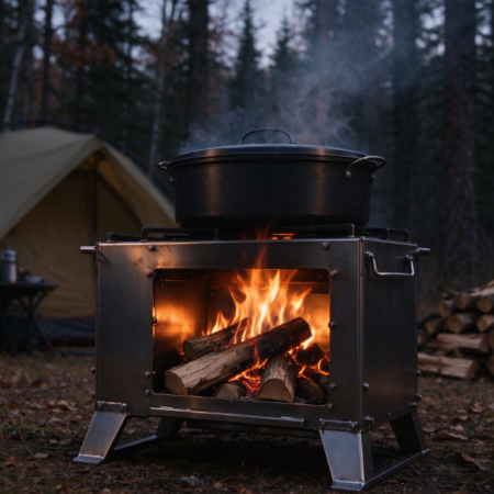Large Square Outdoor Wood-Burning Stove | Top Cooking Surface | Wide Viewing Window | Camping Stove for Cooking & Heating