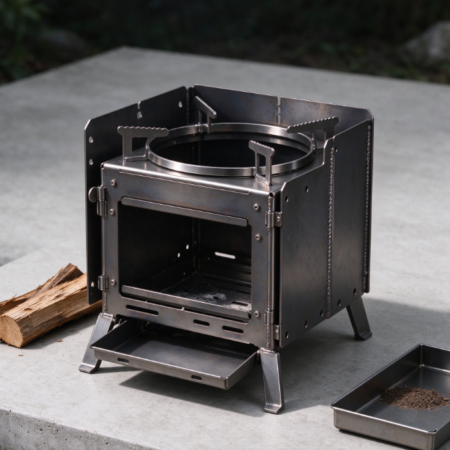 Square Drawer-Style Camping Wood Stove | Circular Top Pot Stand | Portable Stove | Outdoor Heater