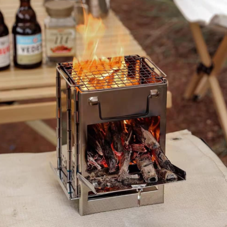 Mini Foldable Stainless Steel Wood-Burning Stove – Portable Camping Stove for Cooking and Grilling