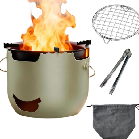 Portable Cylindrical Camping Wood Stove – Multifunctional Outdoor Stove for Boiling Water and Tea