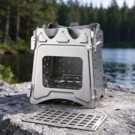 Lightweight, Snap-Together Foldable Stainless Steel Wood-Burning Stove – Portable for Hiking and Outdoor Use